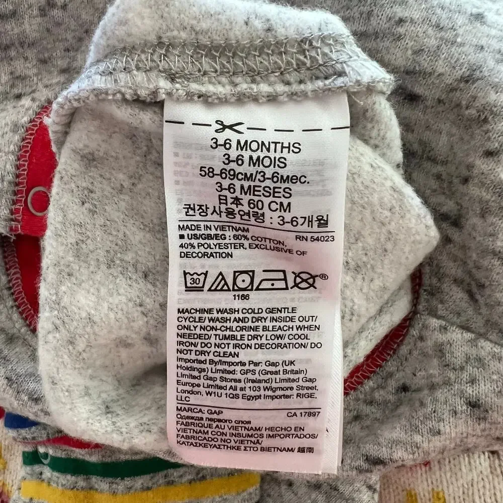 Baby Gap Knit Romper 3-6M Gray Rainbow Happy Graphic One Piece Long Sleeve - Picture 8 of 8